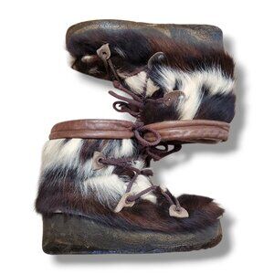 Vintage Mocatem Nap. Gignac Cow Fur Leather Boots Brown Size Womens 8